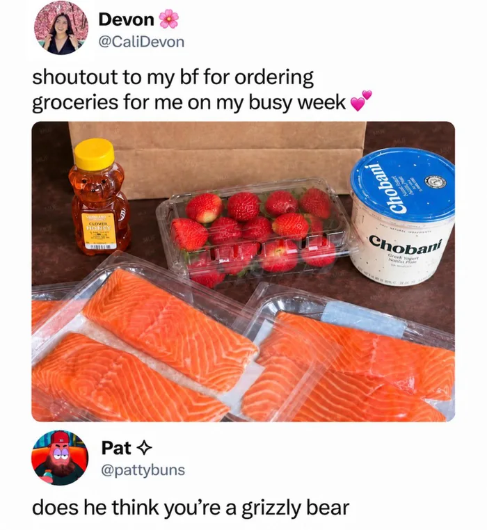 Social Media Post About Grocery Delivery Sparks Bear Comparison - Funny on Aviaclip