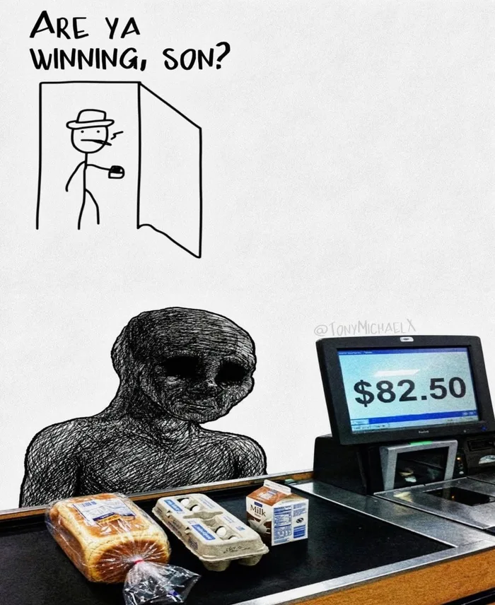 A Modern Take on the 'Are Ya Winning, Son?' Meme Highlights Grocery Costs
