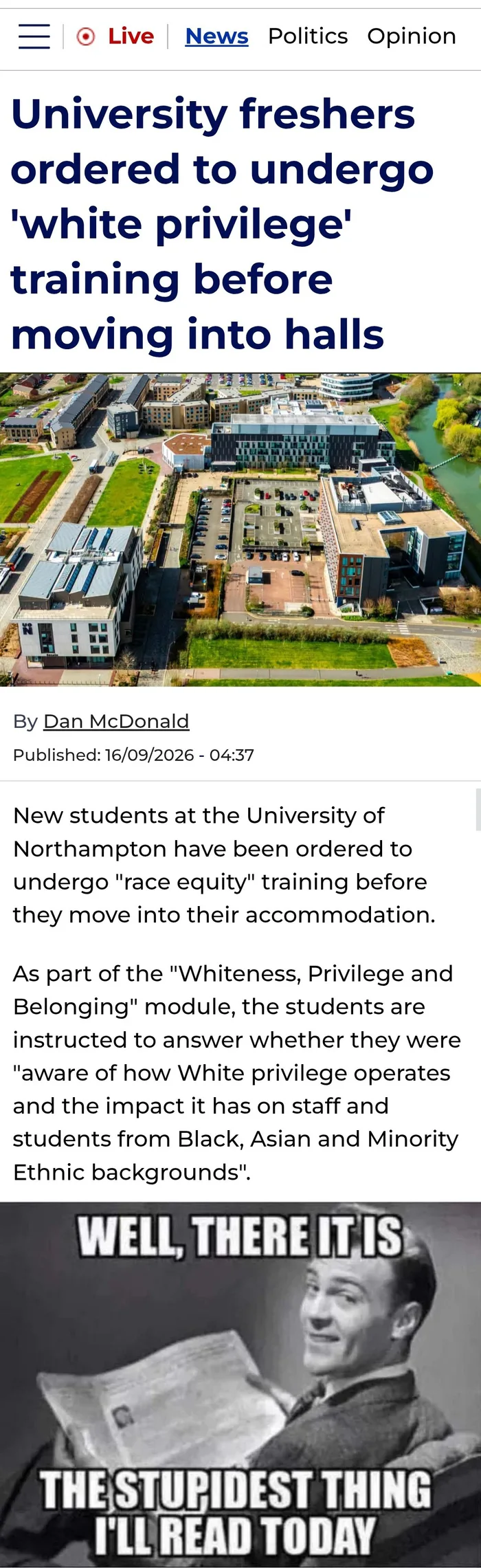 University of Northampton Mandates 'White Privilege' Training for New Students