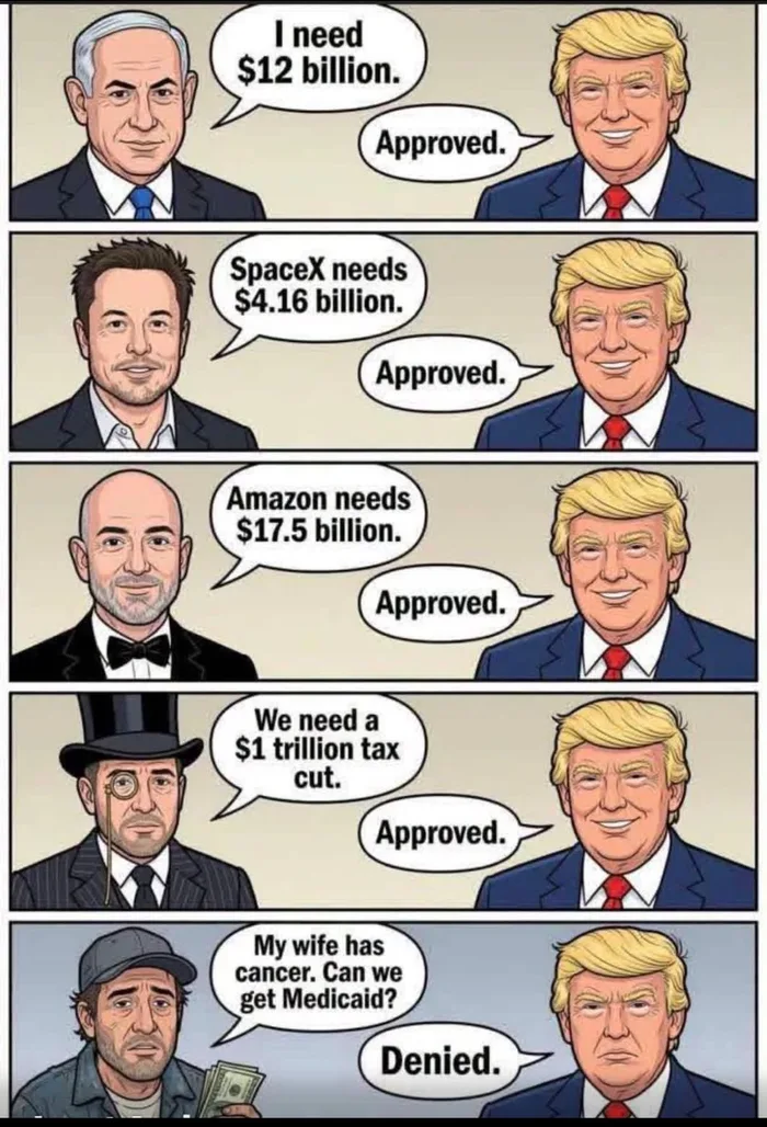 Political Cartoon Illustrates Contrasting Responses to Financial Requests - Memes on Aviaclip