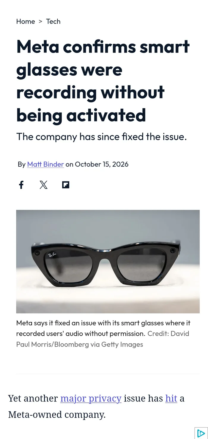 Meta Confirms Smart Glasses Recorded Audio Without User Activation