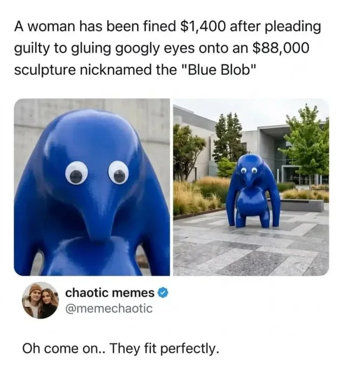 Woman Fined $1,400 for Adding Googly Eyes to $88,000 Sculpture