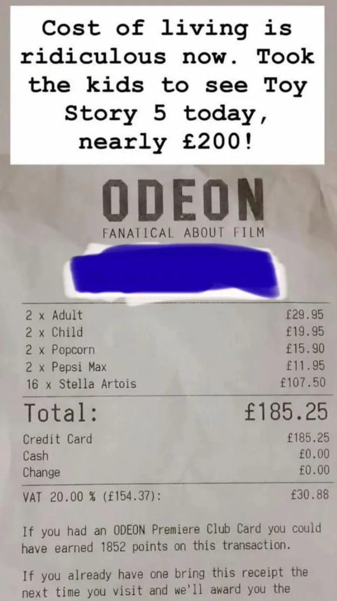 Cinema Receipt Sparks Debate Over Rising Cost of Family Outings