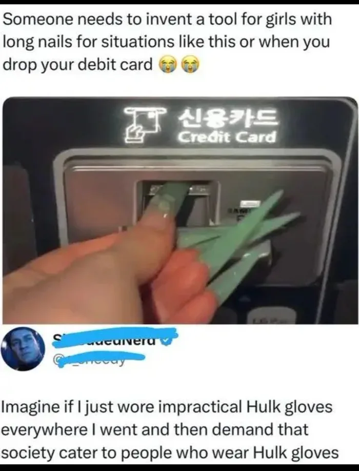 The Struggle of Managing Extra-Long Nails at an ATM - Funny on Aviaclip