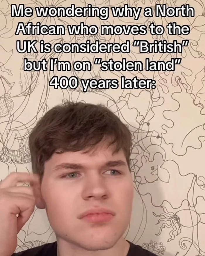 A Meme Highlighting Perceived Double Standards in National Identity and Land Ownership