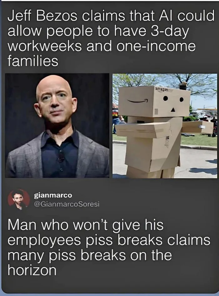 The Irony of Jeff Bezos's Predictions on AI and Work-Life Balance - Memes on Aviaclip
