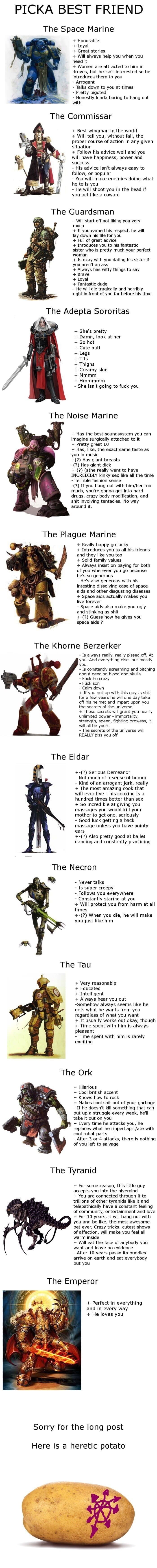 A Humorous Guide to Choosing Your Best Friend in the Warhammer 40,000 Universe