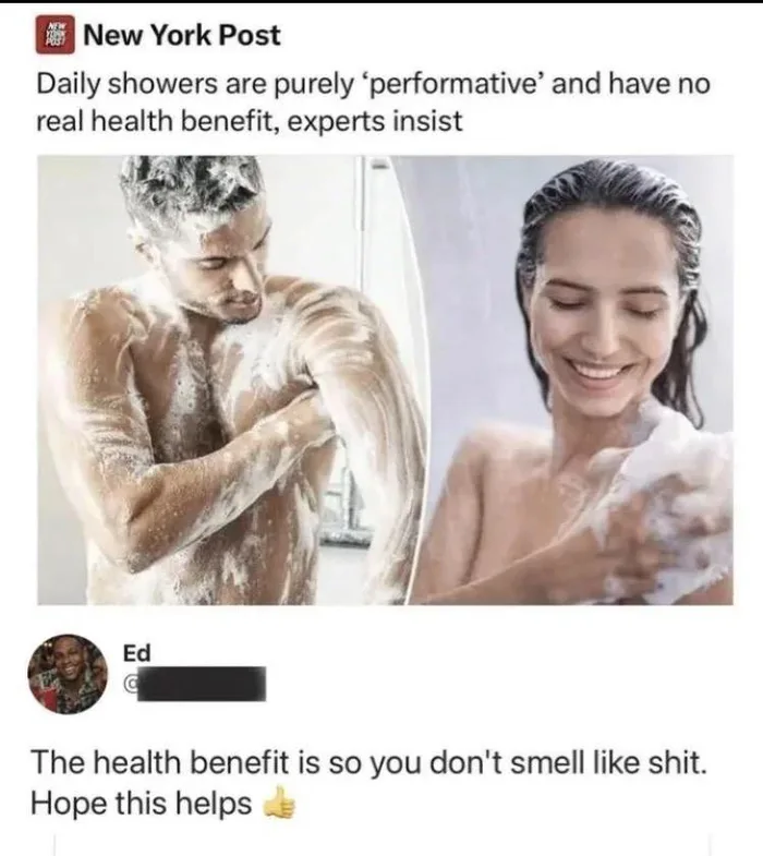 Social Media User Challenges Claim That Daily Showers Lack Health Benefits