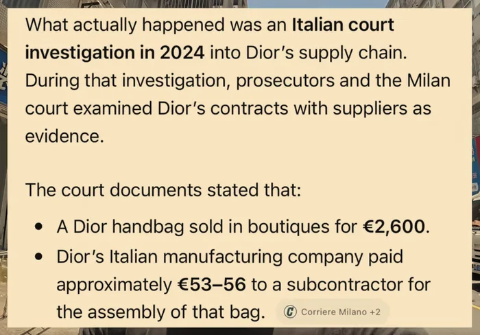 Italian Court Investigation Reveals Discrepancy in Dior Handbag Production Costs
