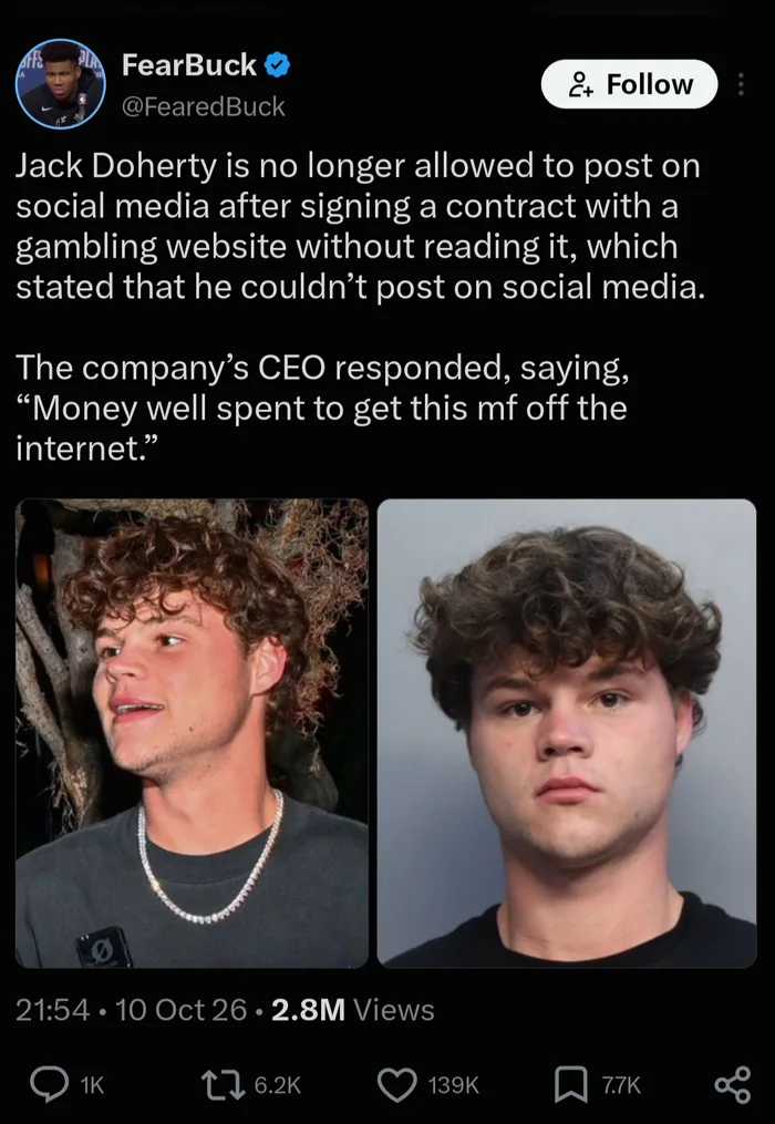 Influencer Jack Doherty Allegedly Signs Contract Banning Him From Social Media - Interesting on Aviaclip