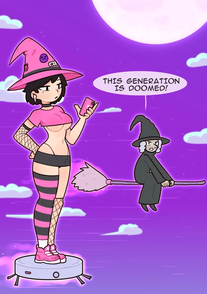 A Modern Take on Witchcraft: Traditional Broomsticks vs. Robot Vacuums - Memes on Aviaclip