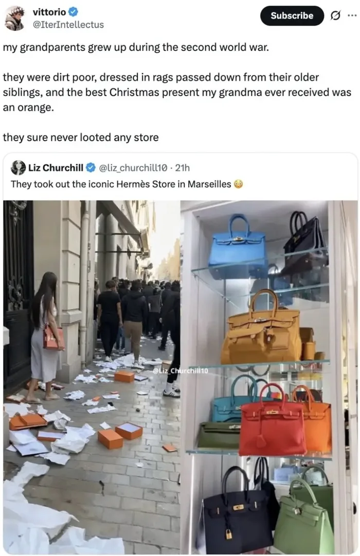 Social Media Commentary on Looting at Hermès Store in Marseille