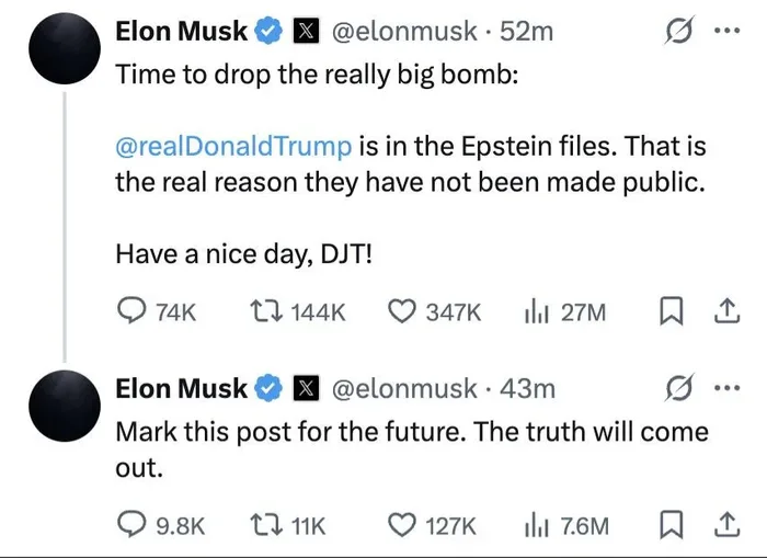 A Look Back at Elon Musk's Deleted Social Media Posts Regarding Donald Trump and the Epstein Files