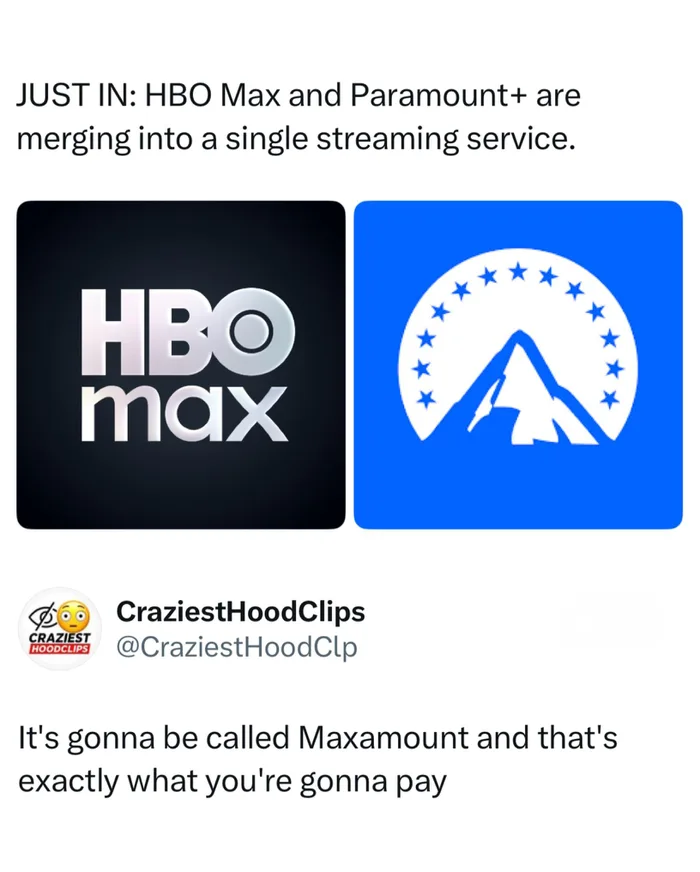 Social Media Post Jokes About Potential HBO Max and Paramount+ Merger - Memes on Aviaclip