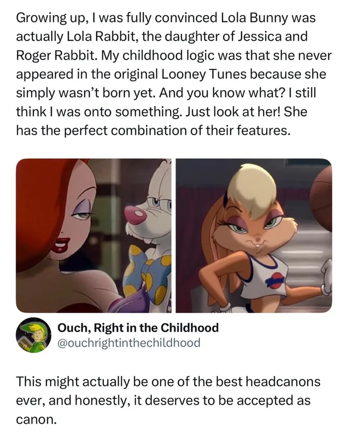 A Fan Theory Suggests Lola Bunny Is the Daughter of Jessica and Roger Rabbit - Memes on Aviaclip