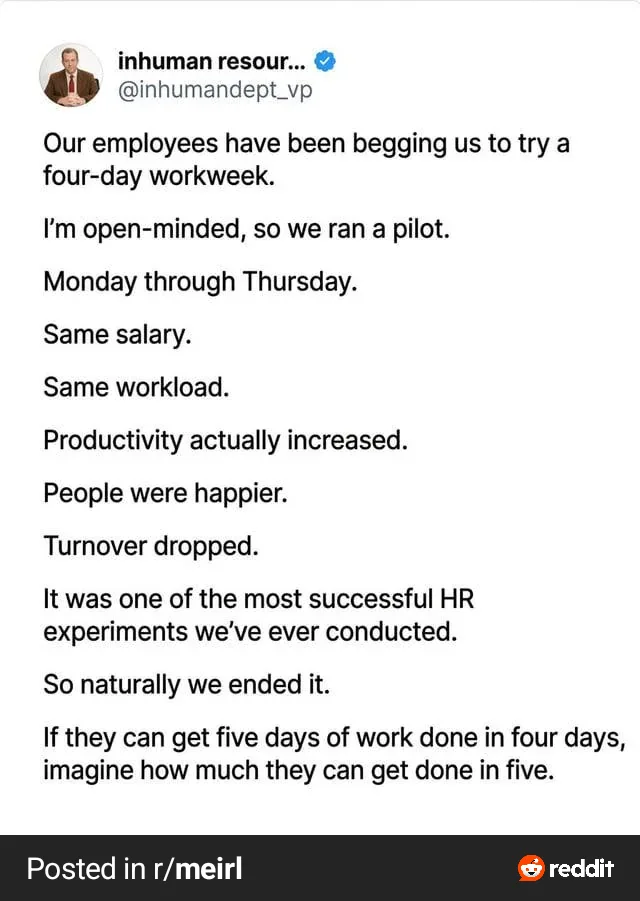 A Satirical Look at Corporate Logic Regarding the Four-Day Workweek