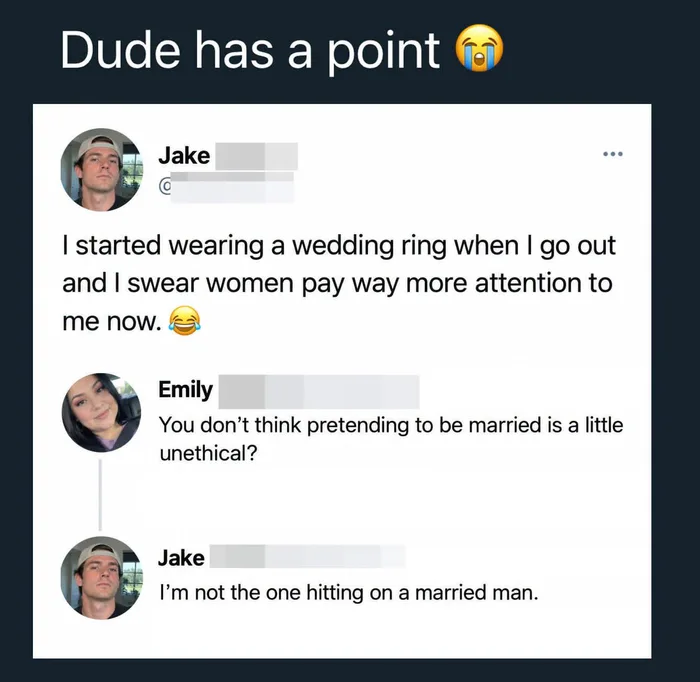 A Viral Social Media Exchange About Wearing a Wedding Ring for Attention - Memes on Aviaclip