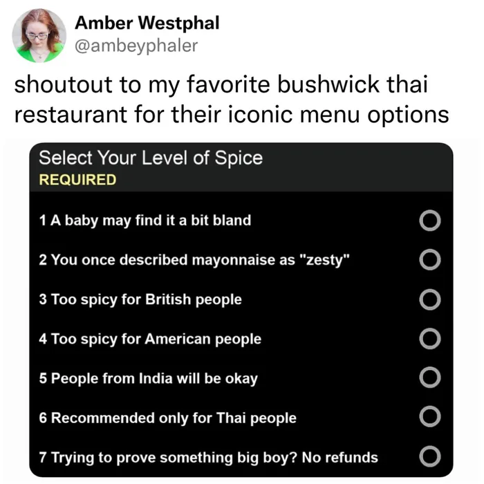 A Thai Restaurant's Humorous Approach to Spice Levels - Funny on Aviaclip