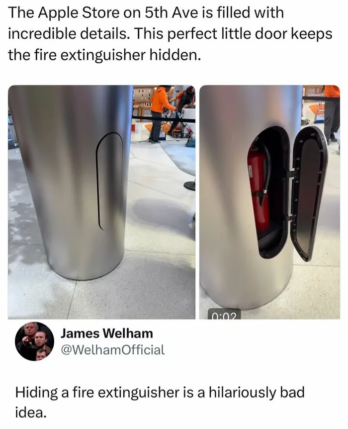 Minimalist Design or Safety Hazard? Apple Store Hides Fire Extinguisher Behind Seamless Panel