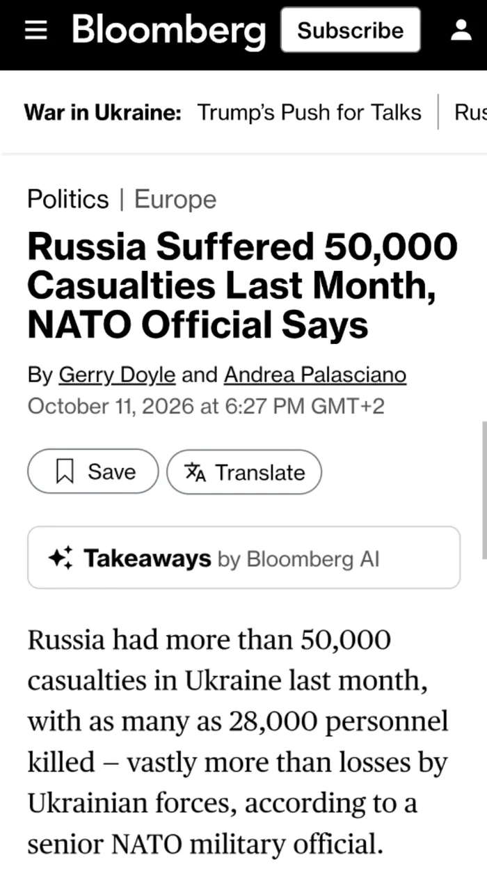 Bloomberg Report Cites NATO Official Regarding Russian Casualties in Ukraine - Interesting on Aviaclip