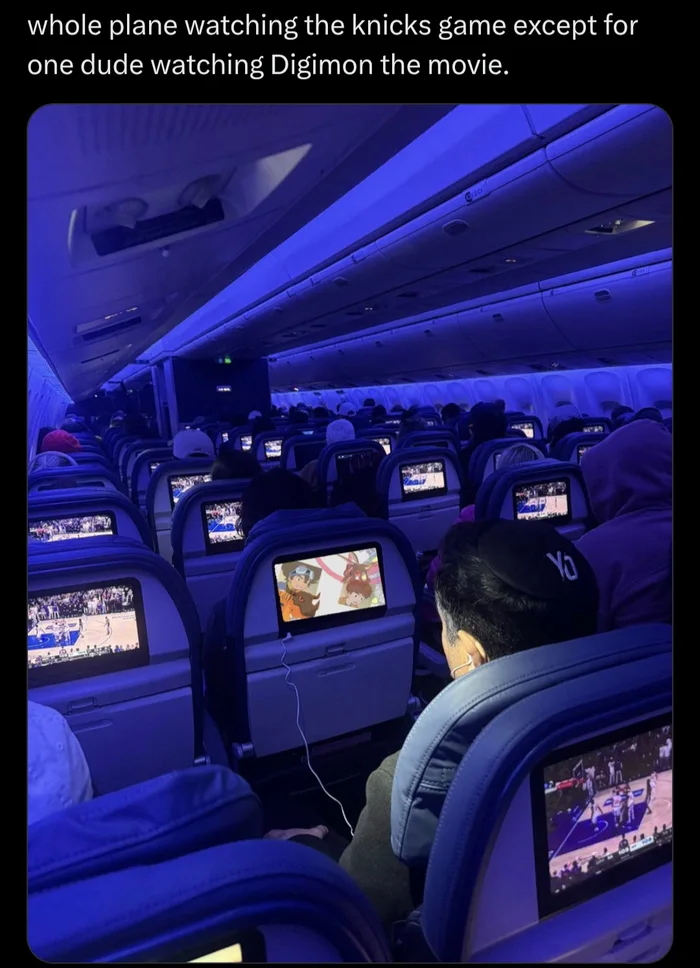 One Passenger Chooses Digimon Over the Knicks Game on Flight - Funny on Aviaclip