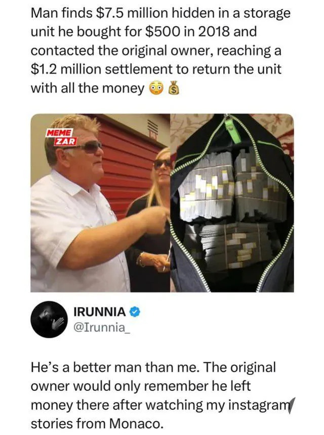 Man Returns $7.5 Million Found in Storage Unit for $1.2 Million Settlement - Interesting on Aviaclip