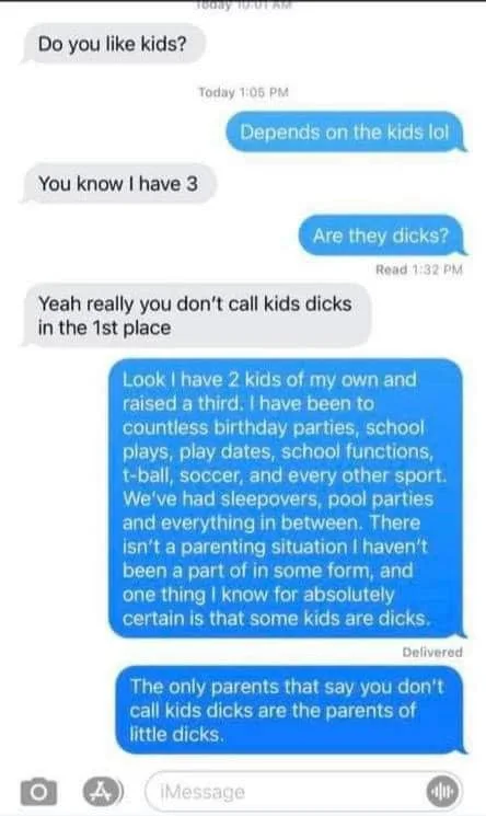 A Blunt Text Conversation About Parenting and Child Behavior
