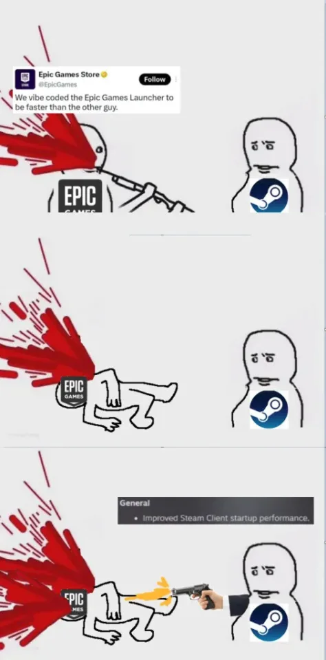 Epic Games vs. Steam: A Meme About Launcher Performance - Memes on Aviaclip