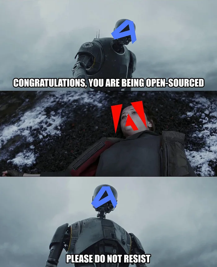 A Meme About Open-Source Software Challenging Adobe - Memes on Aviaclip