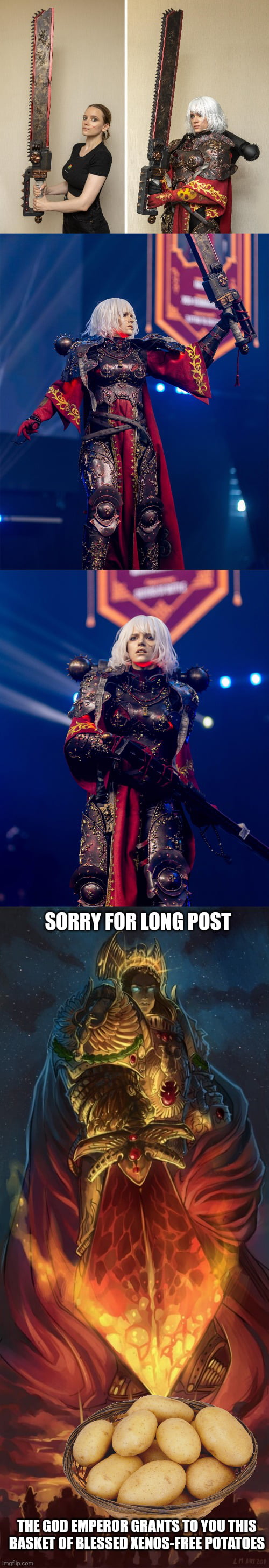 Detailed Warhammer 40,000 Battle Sister Cosplay Transformation