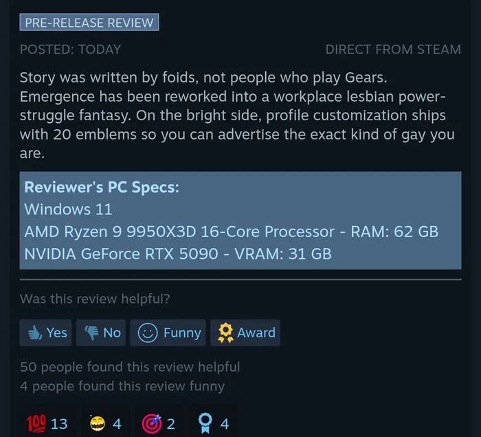 Steam User Posts Critical Pre-Release Review of New Gears of War Title