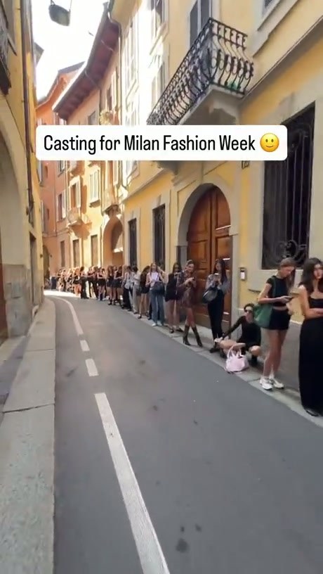 A Long Queue of Models Waiting for a Milan Fashion Week Casting
