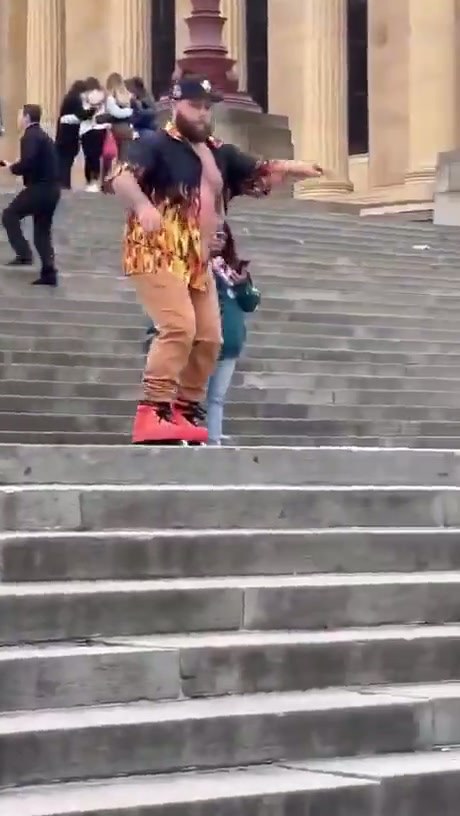 Rollerblader Takes a Hard Fall Down Stone Steps