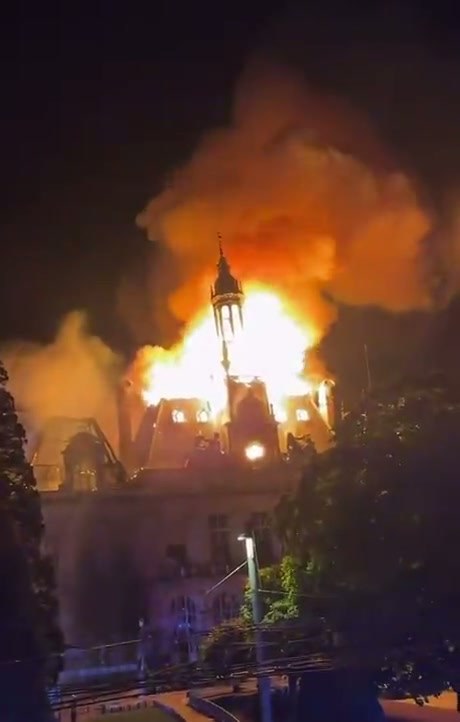 Historic Limoges Town Hall Tower Engulfed in Flames